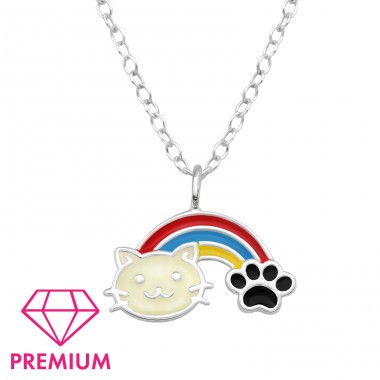 Regenbogen-Katze - Premium* - 925Er Silber Halsketten Für Kinder A4S47258