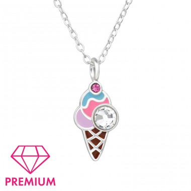 Ice Cream with Crystals - Premium* - 925 Sterling Silver Necklaces With Silver Chains A4S47698