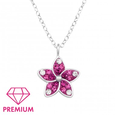 Flower with crystals - Premium* - 925 Sterling Silver Necklaces With Silver Chains A4S48247