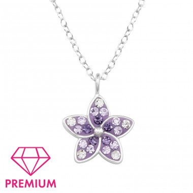 Flower with crystals - Premium* - 925 Sterling Silver Necklaces With Silver Chains A4S48249