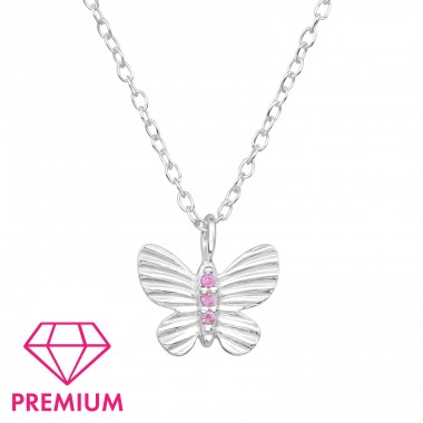 Butterfly with cubic zirconia - Premium* - 925 Sterling Silver Necklaces With Silver Chains A4S48326