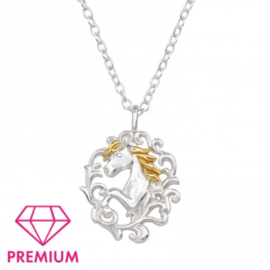 Horse with gilded mane - Premium* - 925 Sterling Silver Necklaces With Silver Chains A4S48385