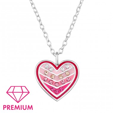 Heart with crystals - Premium* - 925 Sterling Silver Necklaces With Silver Chains A4S48707