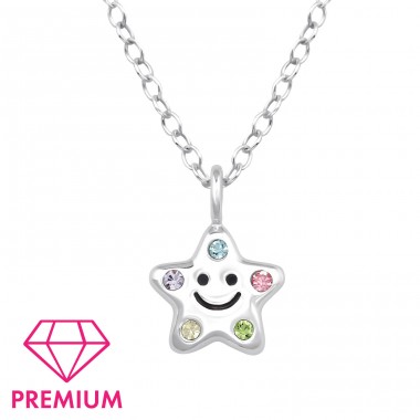 Smiley Star - Premium* - 925 Sterling Silver Necklaces With Silver Chains A4S48759