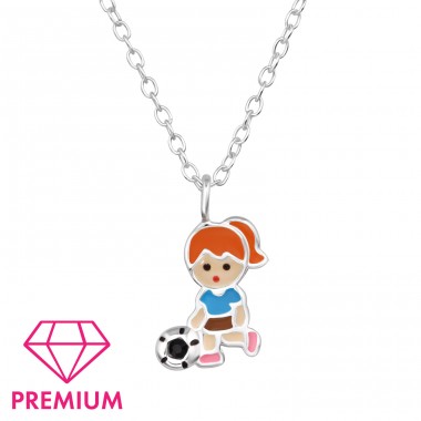 Girl Football Player - Premium* - 925 Sterling Silver Necklaces With Silver Chains A4S48761