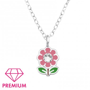 Blume mit Kristallen - Premium* - 925Er Silber Halsketten Für Kinder A4S48801