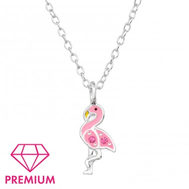 Flamingo with pink Crystals - Premium* - 925 Sterling Silver Necklaces With Silver Chains A4S48809