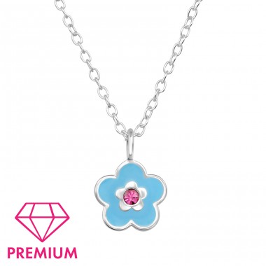 Blume mit Kristallen - Premium* - 925Er Silber Halsketten Für Kinder A4S48811