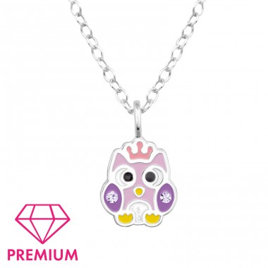 Owl  with Crystals - Premium* - 925 Sterling Silver Necklaces With Silver Chains A4S48813