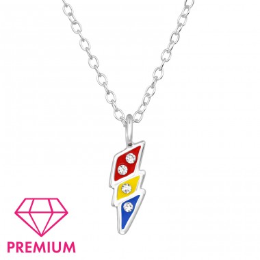 Thunderbolt  with Crystals - Premium* - 925 Sterling Silver Necklaces With Silver Chains A4S48815