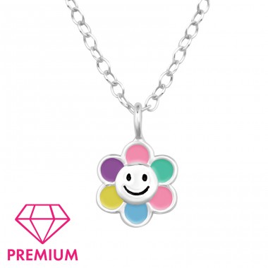 Flower Smiley - Premium* - 925 Sterling Silver Necklaces With Silver Chains A4S48819