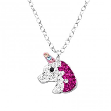 Unicorn  with Crystal - 925 Sterling Silver Necklaces With Silver Chains A4S48892