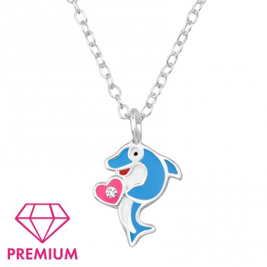 Dolphin With Heart - Premium* - 925 Sterling Silver Necklaces With Silver Chains A4S48924