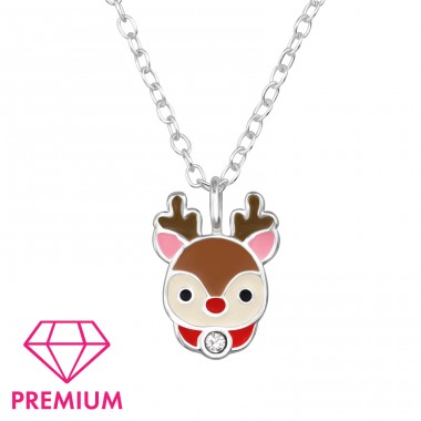 Reindeer colored - Premium* - 925 Sterling Silver Necklaces With Silver Chains A4S48926