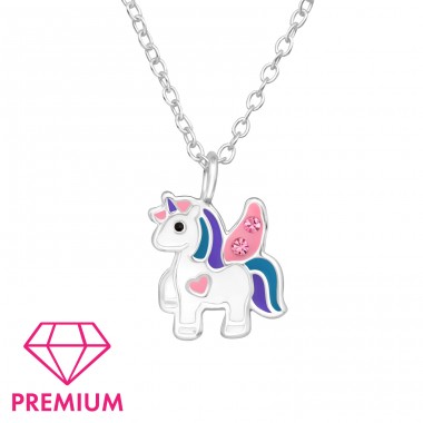 Unicorn  with Crystal - Premium* - 925 Sterling Silver Necklaces With Silver Chains A4S48937