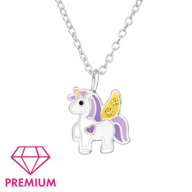 Unicorn  with Crystal - Premium* - 925 Sterling Silver Necklaces With Silver Chains A4S48938