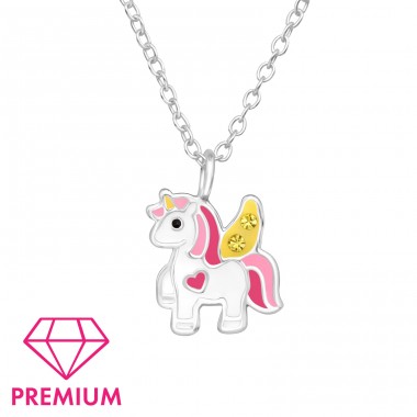 Unicorn  with Crystal - Premium* - 925 Sterling Silver Necklaces With Silver Chains A4S48939