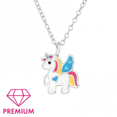 Unicorn  with Crystal - Premium* - 925 Sterling Silver Necklaces With Silver Chains A4S48940