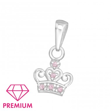 Queen Crown with pink zirconias - 925 Sterling Silver Pendants For Kids A4S46008