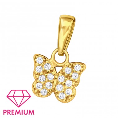 Golden Butterfly with stones - Premium* - 925 Sterling Silver Pendants For Kids A4S46029