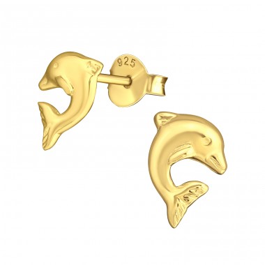 Gold plated jumping Dolphin - 925 Sterling Silver Ear Studs Without Stones A4S14797