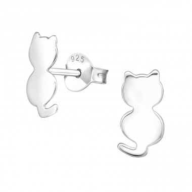 Cat - 925 Sterling Silver Ear Studs without stones A4S19200