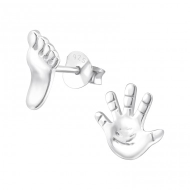 Hand And Foot - Mismatch - 925 Sterling Silver Ear Studs Without Stones A4S20815