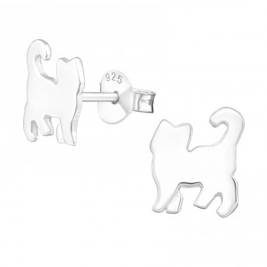 Cat - 925 Sterling Silver Ear Studs without stones A4S20818