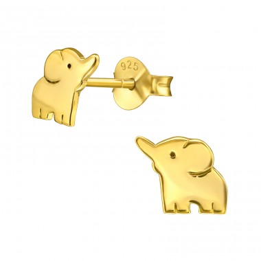 Golden Elephant - 925 Sterling Silver Ear Studs Without Stones A4S20945