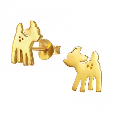 Golden Deer - 925 Sterling Silver Ear Studs Without Stones A4S20951