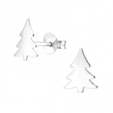 Silberner Weihnachtsbaum - 925er Silber Ohrstecker ohne Steine/Emaille A4S28605