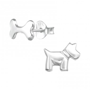 Dog & Bone - Mismatch - 925 Sterling Silver Ear Studs Without Stones A4S30245