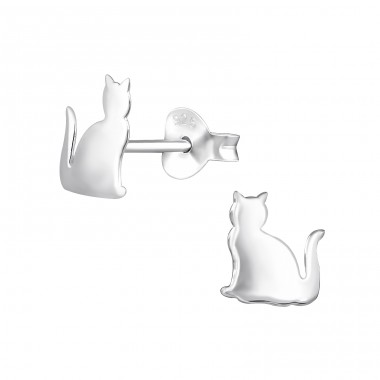 Cat - 925 Sterling Silver Ear Studs without stones A4S31987