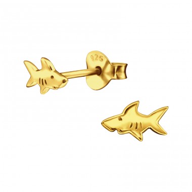 Golden Shark - 925 Sterling Silver Ear Studs Without Stones A4S42118