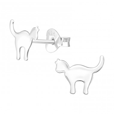 Cat - 925 Sterling Silver Ear Studs without stones A4S42958