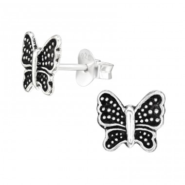 Antique Butterfly - 925 Sterling Silver Ear Studs Without Stones A4S42959