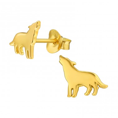 Golden Wolf - 925 Sterling Silver Ear Studs Without Stones A4S43420