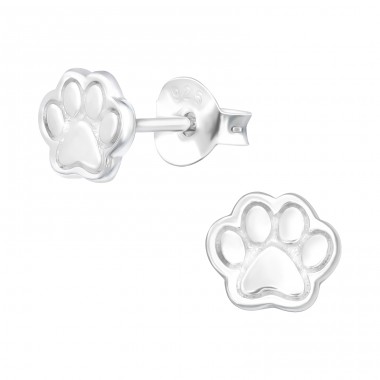 Silver Paw Print - 925 Sterling Silver Ear Studs Without Stones A4S43527