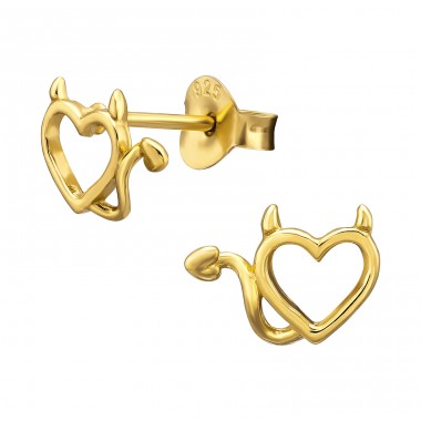 Golden Devil in heart shape - 925 Sterling Silver Ear Studs Without Stones A4S45338