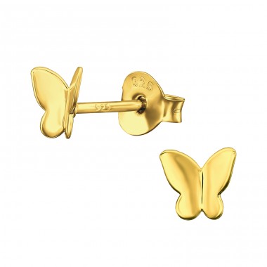 Golden Butterfly flying away - 925 Sterling Silver Ear Studs Without Stones A4S45567