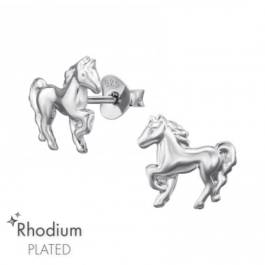 Horse Rhodium plated - 925 Sterling Silver Ear Studs Without Stones A4S47415