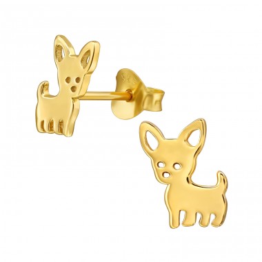 Golden Dog - 925 Sterling Silver Ear Studs Without Stones A4S47427