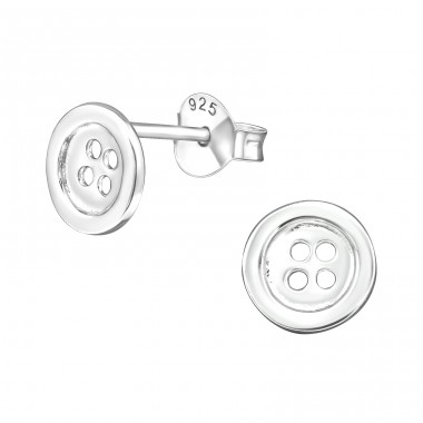 Button - 925 Sterling Silver Ear Studs without stones A4S6829