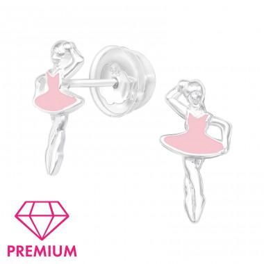 Ballerina - Premium - 925 Sterling Silver Ear Studs With Enamel Colors A4S29357