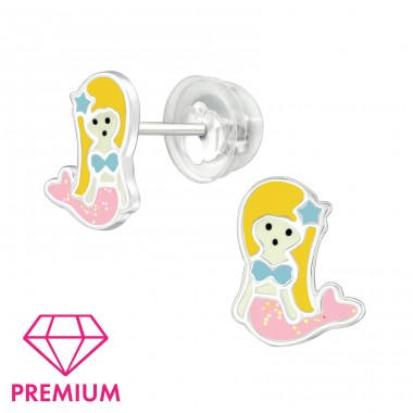 Mermaid - Premium - 925 Sterling Silver Ear Studs With Enamel Colors A4S39480