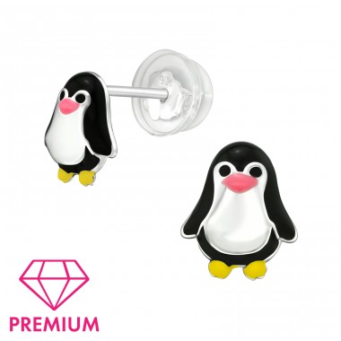 Penguin - Premium - 925 Sterling Silver Ear Studs With Enamel Colors A4S39483