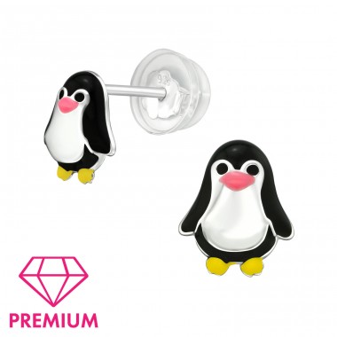 Penguin - Premium - 925 Sterling Silver Ear Studs With Enamel Colors A4S39483