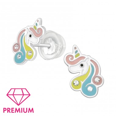 Unicorn - Premium - 925 Sterling Silver Ear Studs With Enamel Colors A4S39744