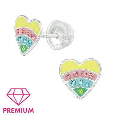 Heart - Premium - 925 Sterling Silver Ear Studs With Enamel Colors A4S39747