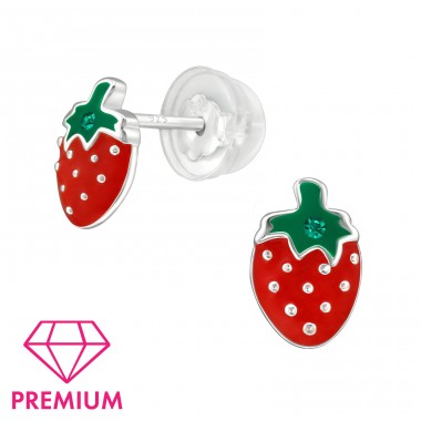 Strawberry - Premium - 925 Sterling Silver Ear Studs With Enamel Colors A4S39749